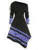 Skew Neck Cinched Printed Asymmetric Dress -  