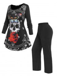 Plus Size Halloween Skull Print Pajamas Set -  