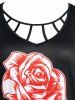 Plus Size Rose Butterfly Print Cold Shoulder Cutout T-shirt -  
