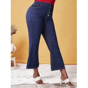 

Plus Size Button Fly Flare Jeans, Deep blue