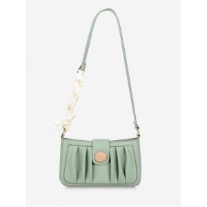 

Scarf-Wrapped Strap Pleated Shoulder Bag, Light green