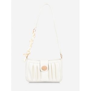 

Scarf-Wrapped Strap Pleated Shoulder Bag, White