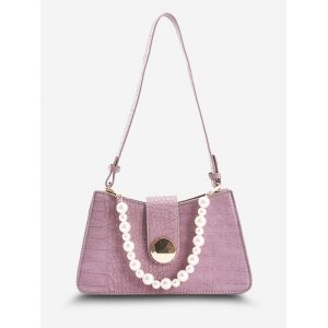 

Faux Pearl Embellished Embossed Shoulder Bag, Light purple
