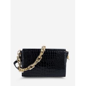 Embossed Double Strap Crossbody Bag, Black