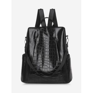 

Embossed Side-Open Multi Strap Backpack, Black
