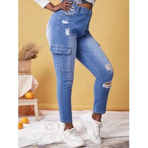 

Plus Size Ripped Pockets Jeans, Blue