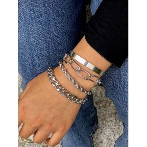 

4Pcs Thick Chain Statement Bracelet Set, Silver