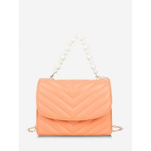 

Zigzag-Quilted Faux Pearl Crossbody Bag, Orange