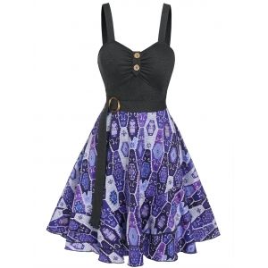 

Tribal Print Ruched Fit and Flare Dress, Black