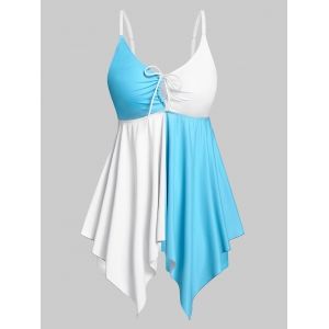 

Plus Size Handkerchief Colorblock Tankini Set, Multi
