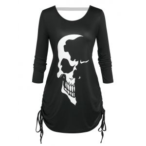 

Plus Size Skull Print Cinched Halloween T-shirt, Black