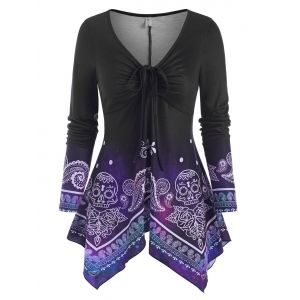 

Cinched Skull Paisley Print Handkerchief T Shirt, Multi