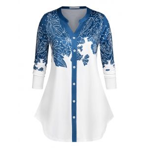 Plus Size Floral Print Button Up Shirt, Multi