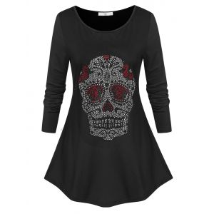 

Plus Size Studded Skull Halloween T-shirt, Black