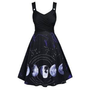 

Plus Size Moon Phase Print Crossover Dress, White