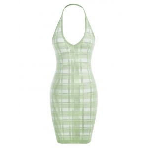 

Plus Size Halter Plaid Knitted Slinky Bodycon Dress, Light green