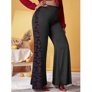 

Plus Size Halloween Bat Mesh Bell Bottom Pants, Black