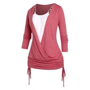 

Plus Size Cinched Faux Twinset T-shirt, Light pink