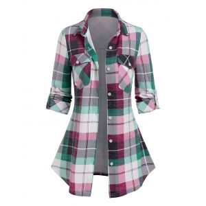 

Button Up Pockets Plaid Blouse, Multi