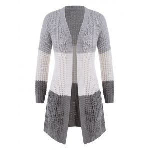 

Plus Size Colorblock Chunky Open Front Cardigan, Multi