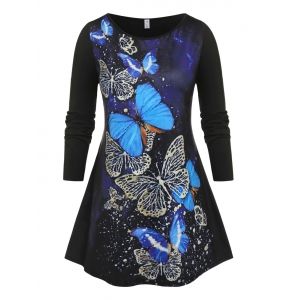 

Plus Size Butterfly Print Tunic Tee, Black