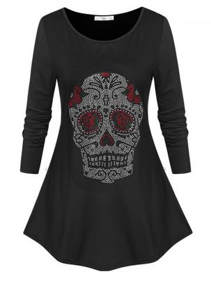 Plus Size Studded Skull Halloween T-shirt