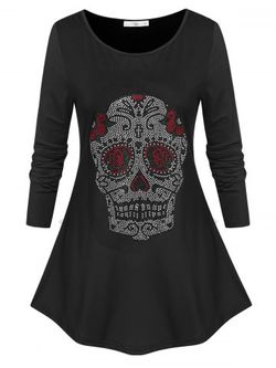 Plus Size Studded Skull Halloween T-shirt - BLACK - 3X