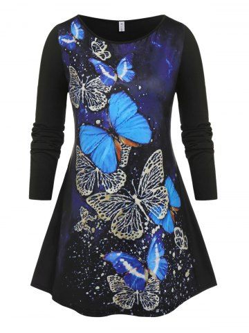 Plus Size Butterfly Print Tunic Tee [55% OFF] | Rosegal