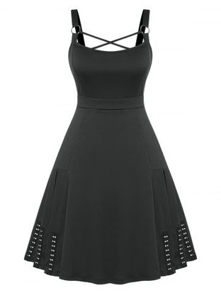 Plus Size Vintage Crisscross Studded Pin Up Dress