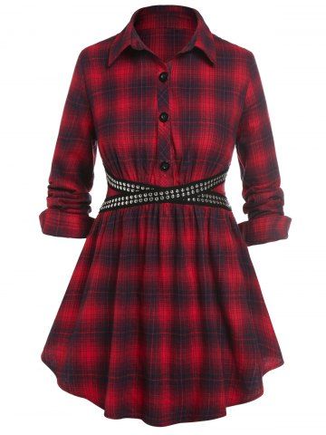 Blusa a Cuadros Medio Botón - RED - L