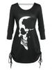 Plus Size Skull Print Cinched Halloween T-shirt -  