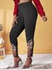 Plus Size High Rise Embroidered Mesh Skinny Pants -  