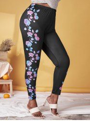 Plus Size Floral Print High Rise Leggings -  