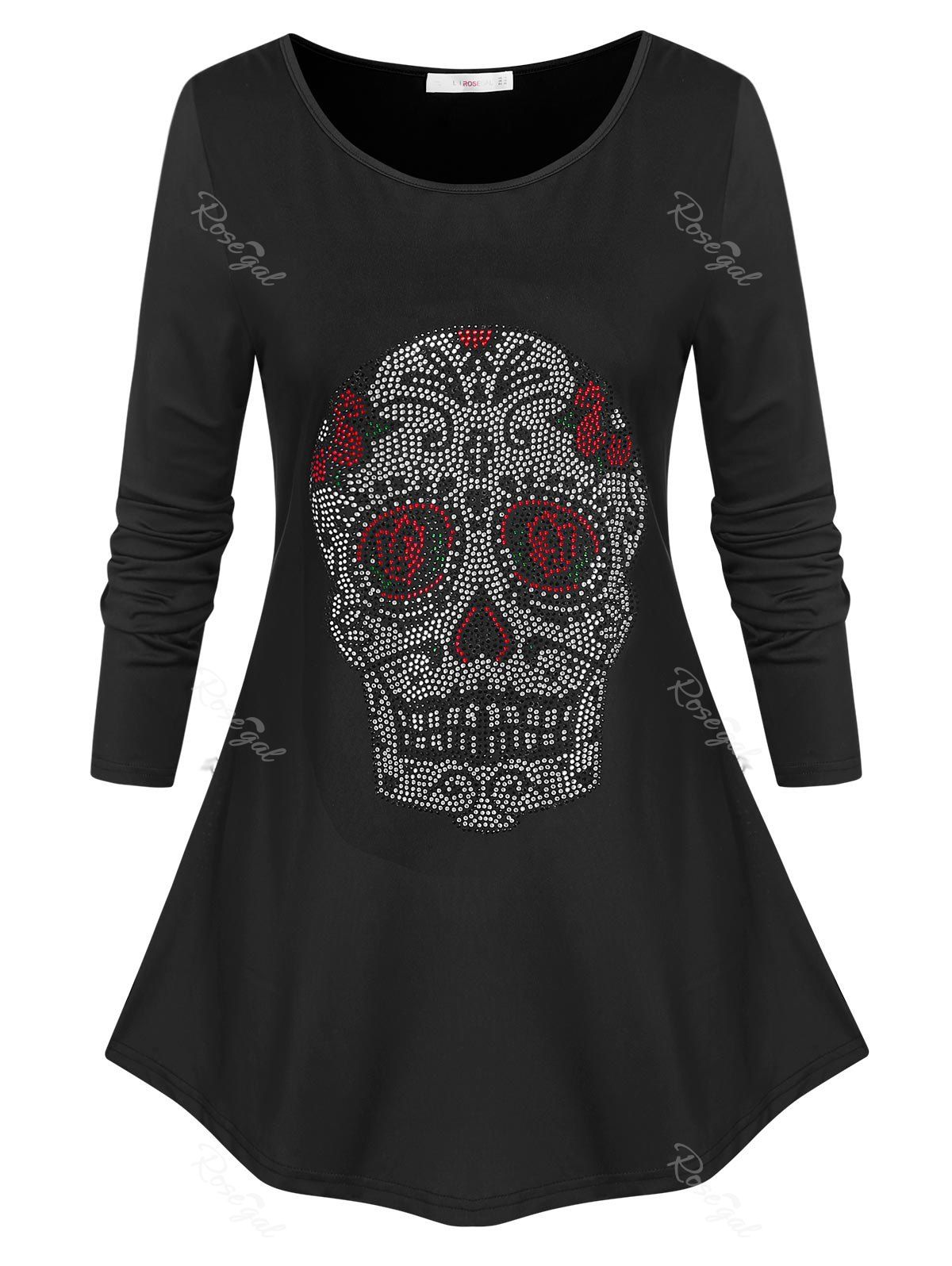 Chic Plus Size Studded Skull Halloween T-shirt  
