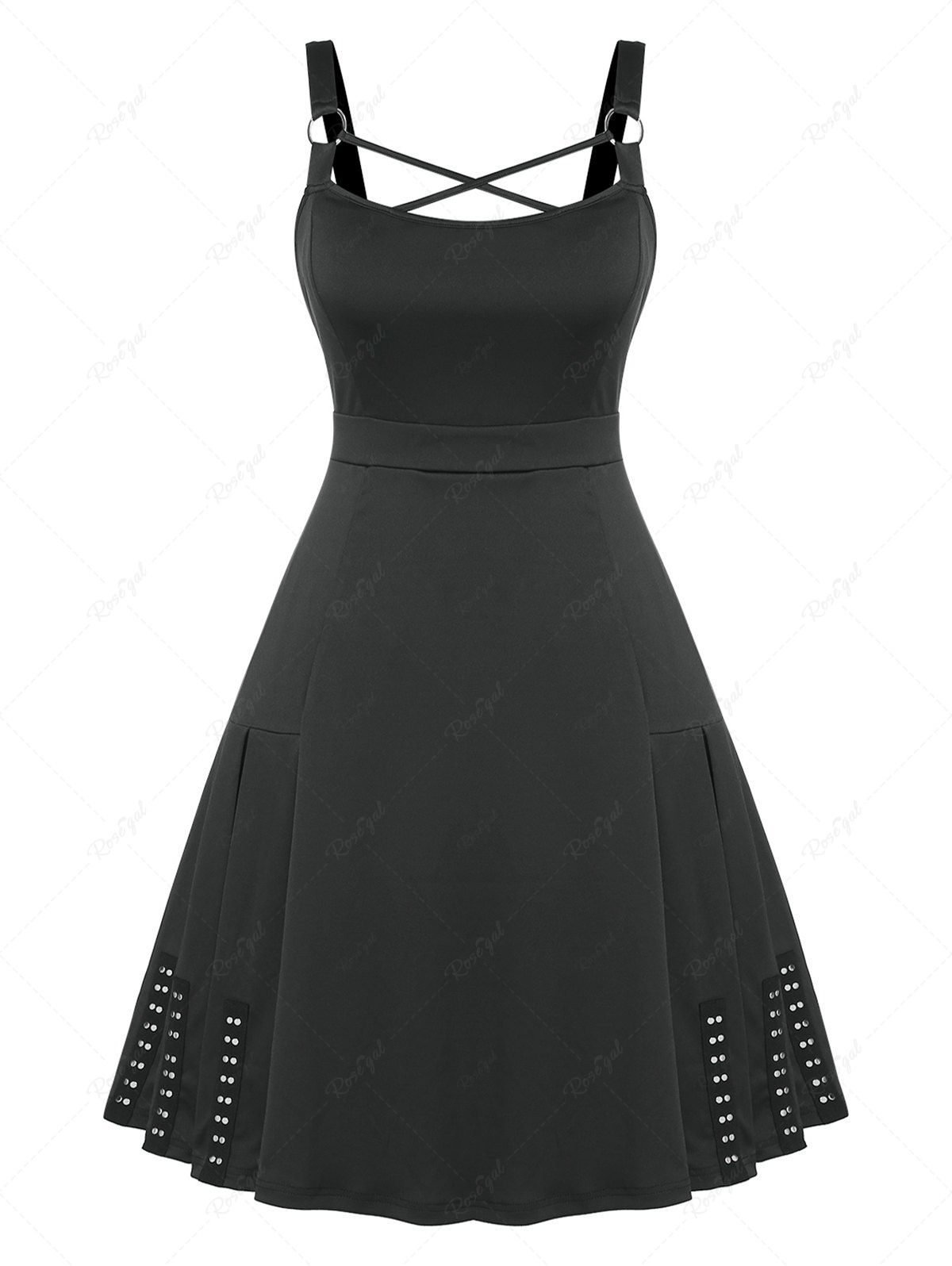 Affordable Plus Size Vintage Crisscross Studded Pin Up Dress  