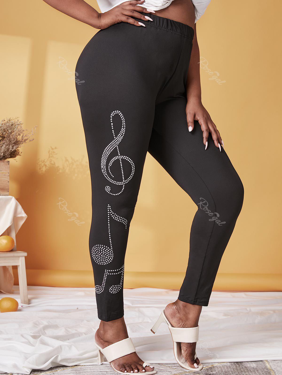Chic Plus Size Musical Notes Studded Leggings  