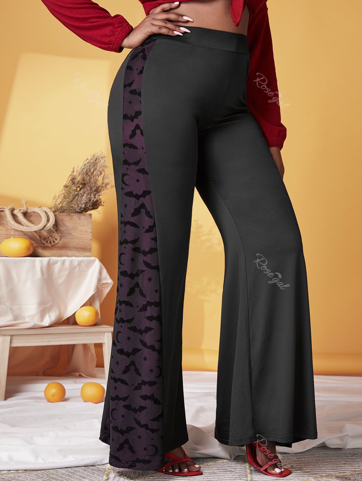 Pantalon D'Halloween en Maille Chauve-souris de Grande Taille Noir L