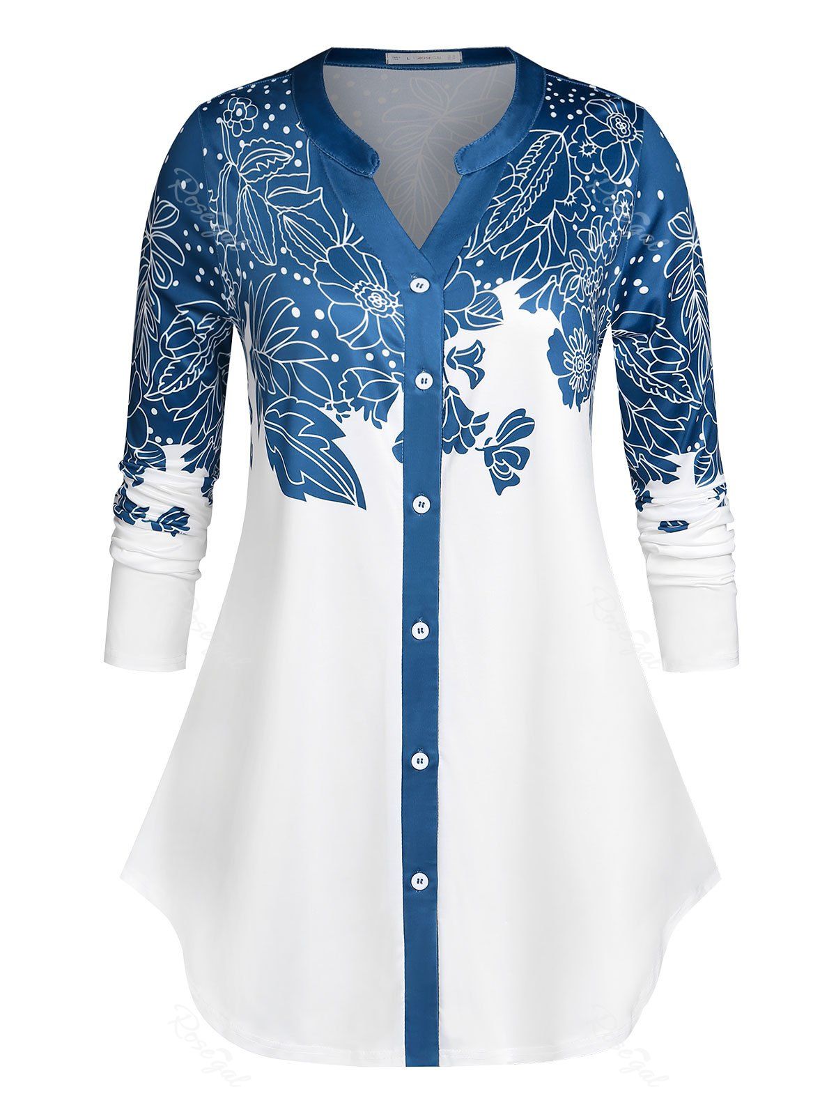 Sale Plus Size Floral Print Button Up Shirt  