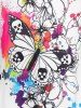 T-shirt Panneau en Dentelle Papillon Peinture Eclaboussée de Grande Taille en Treillis - Noir 5X