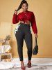 Plus Size Applique Flower Lace Panel High Rise Pants -  