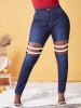 Plus Size Cutout Studded Straps Skinny Jeans -  