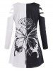 T-shirt Fleur Papillon en Treillis à Epaule Dénudée de Grande Taille - Noir 4X