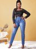 Plus Size Lace Up Rainbow High Waisted Jeans -  