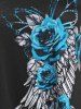 Lace Insert Flower Butterfly Wing Print Handkerchief T Shirt -  