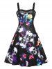 Plus Size Lace Up Butterfly Skull Print Halloween Dress -  