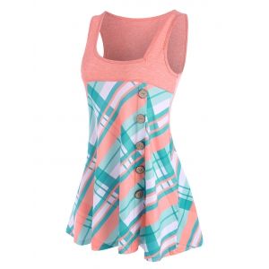 

Mock Button Plaid Asymmetric Neck Tank Top, Light pink