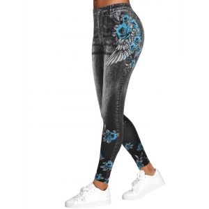 

3D Wing Rose Print High Rise Jeggings, White