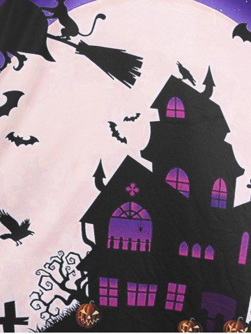Plus Size Halloween Moon Bat Castle Lattice A Line Dress