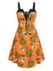Plus Size Pumpkin Print Lace Up Halloween Dress -  