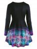 Plaid Floral Print Half Zip T Shirt -  